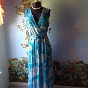 Sandra Darren Women's Sleeveless White & Blue Floral Chiffon Dress Size 14 New